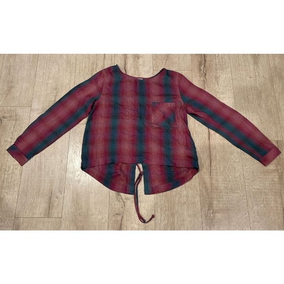 Cloth & Stone Size Small Top Shirt Pink Gray Flannel Open Back Anthropologie - Picture 3 of 11